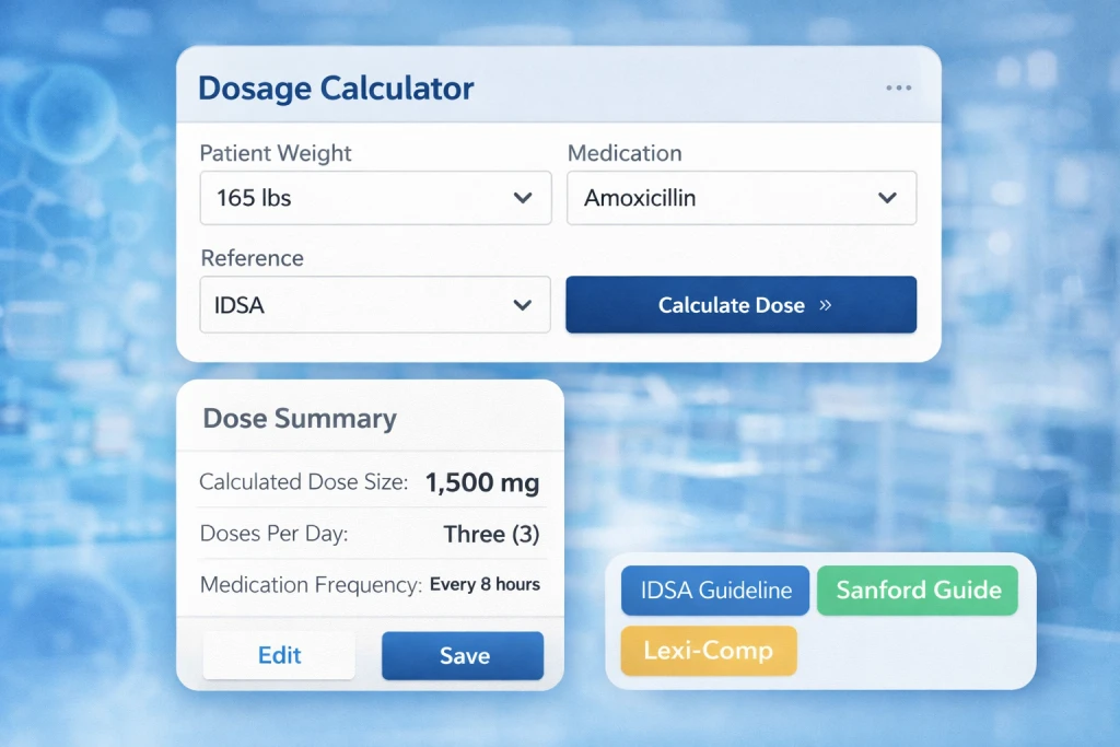 MedaDose Clinical Dosing Calculator Interface